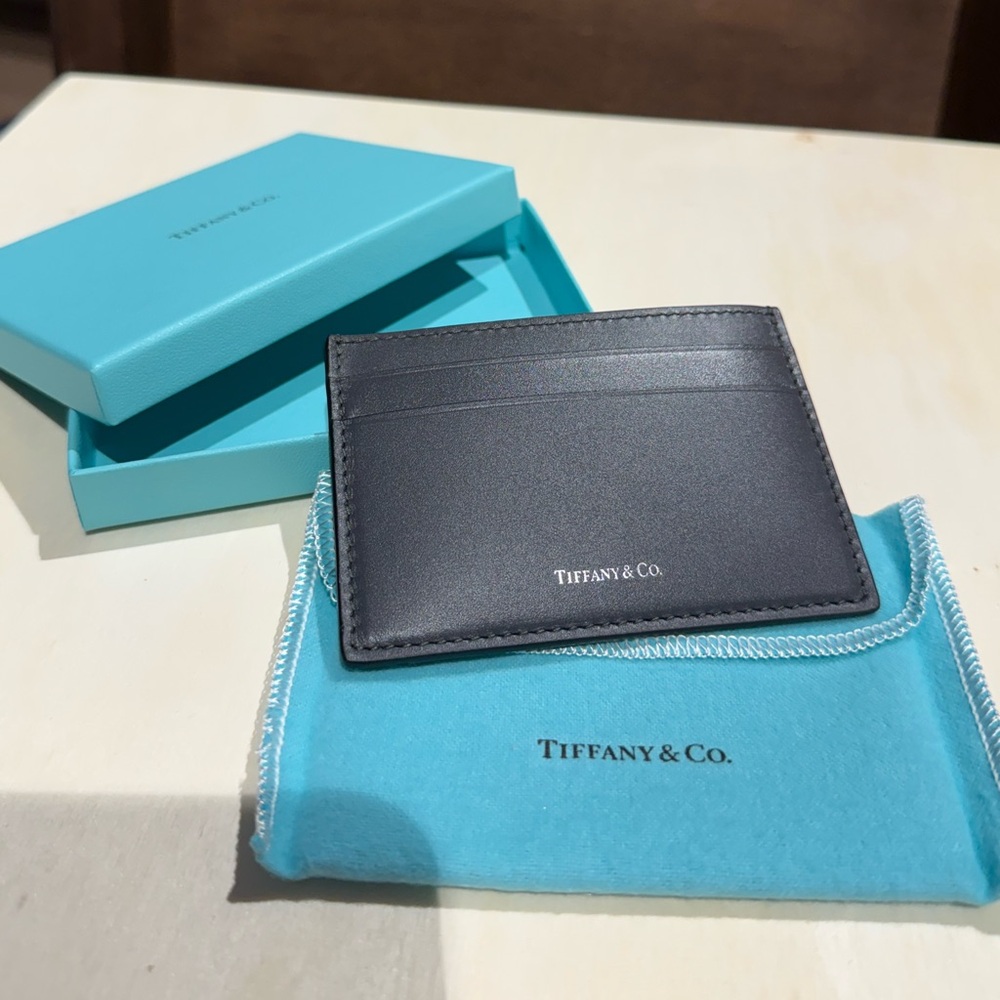 Tiffany & Co. Leather Card Holder brand new with tags Dark Gray Leather
